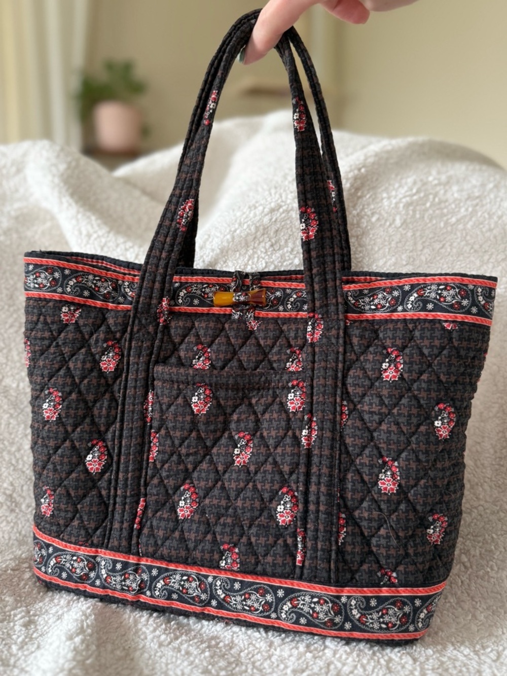 Y2K Vintage Vera Bradley Toggle Tote Bag Brown Houndstooth pre 2006